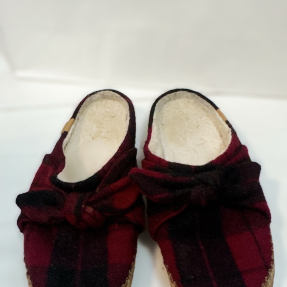 Toms Red and Black Plaid Bow Mules